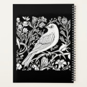Art Nouveau Vogel op een Tak in Wit op Zwart Planner (Achterkant)