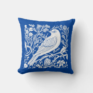 Art Nouveau Vogel op een Tak met Bloemen in Wit Kussen