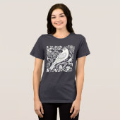 Art Nouveau Vogel op een Tak met Bloemen in Wit Tri-Blend Shirt (Voorkant volledig)
