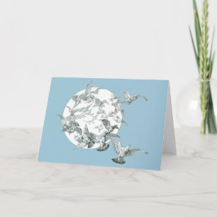 Art Nouveau vogelflok met volle maan Kaart