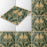 Art Nouveau vogelpaarpatroon Tegeltje<br><div class="desc">Art Nouveau of Arts And Crafts stijl van bloemen en vogelparen. U kunt de gouden achtergrondkleur aanpassen.</div>
