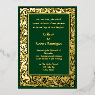 Art Nouveau Vogels & Bloemengewas Rand Folie Uitnodiging