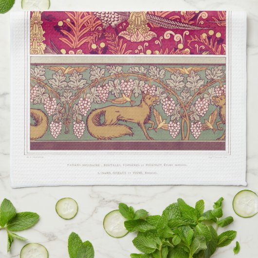 Art nouveau vos fazant Vossenhandschoen verneuil r Theedoek (Gevouwen)