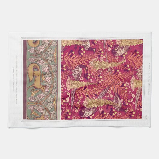 Art nouveau vos fazant Vossenhandschoen verneuil r Theedoek (Horizontaal)