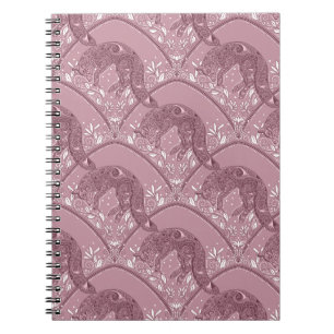 Art Nouveau Vosdamastpatroon in Roze Notitieboek