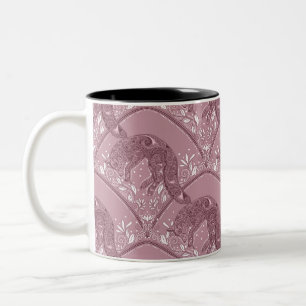 Art Nouveau Vosdamastpatroon in Roze Tweekleurige Koffiemok
