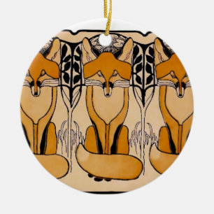 Art Nouveau Vossen Illustratie   Bos Dieren Keramisch Ornament