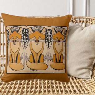 Art Nouveau Vossen Illustratie Bos Dieren Kussen