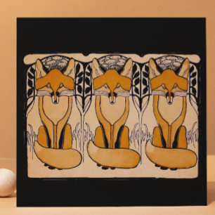 Art Nouveau Vossen Illustratie   Bos Dieren Tegeltje