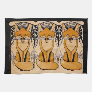 Art Nouveau Vossen Illustratie   Bos Dieren Theedoek