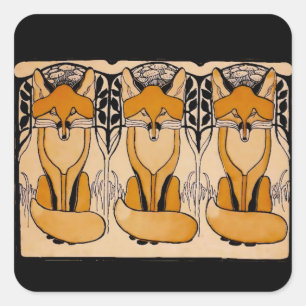Art Nouveau Vossen Illustratie Bos Dieren Vierkante Sticker