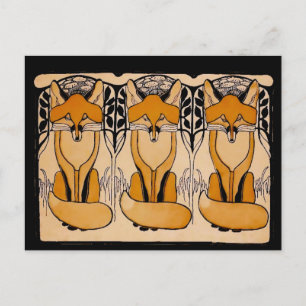 Art Nouveau Vossen Illustratie Bosdieren Briefkaart