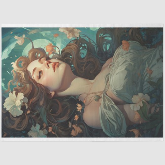 Art Nouveau Vrouw 1 Decoupage Papier (Voorkant)