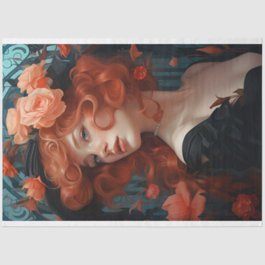 Art Nouveau Vrouw 2 Decoupage Papier (Voorkant)