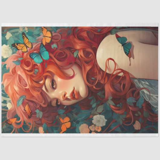 Art Nouveau Vrouw 4 Decoupage Papier (Voorkant)