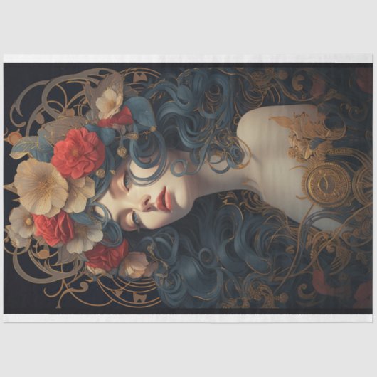 Art Nouveau Vrouw 6 Decoupage Papier (Voorkant)