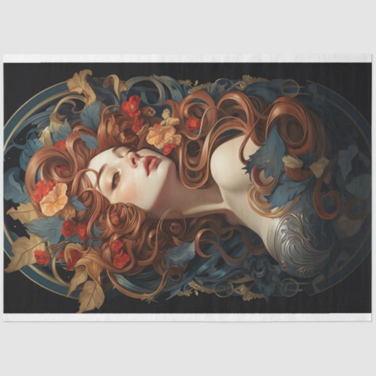 Art Nouveau Vrouw 7 Decoupage Papier (Voorkant)