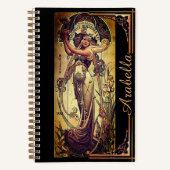 Art nouveau vrouw advertentie hinger zwart goud notitieboek (Voorkant)