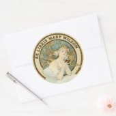 Art Nouveau Vrouw & Boek Mucha Ex Libris Sjabloon Ronde Sticker (Envelop)