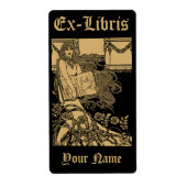 Art Nouveau Vrouw & Boek Rozen Ex Libris Sjabloon Etiket (Voorkant)