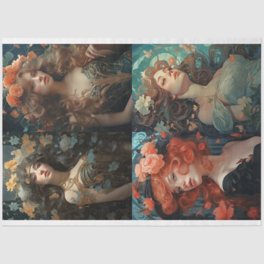 Art Nouveau Vrouw Collage 1 Decoupage Papier (Voorkant)