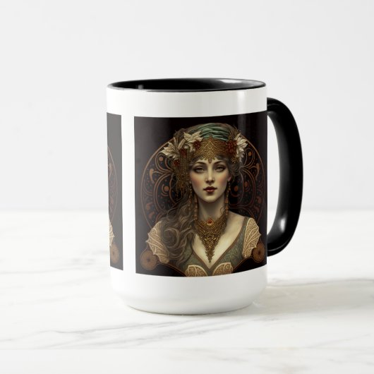 Art Nouveau Vrouw Combo Mok, 15 oz Mok (Voorkant rechts)