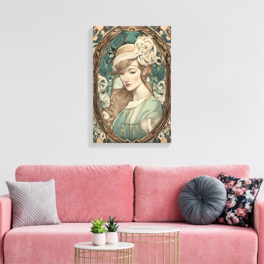 Art Nouveau Vrouw Elegante Kunst Canvas Afdruk (Insitu (Woonkamer))