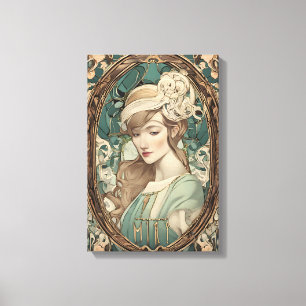  Art Nouveau Vrouw Elegante Kunst Canvas Afdruk