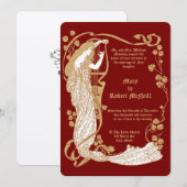 Art Nouveau Vrouw & Harp in Rozen Huwelijk Kaart (Voorkant / Achterkant)