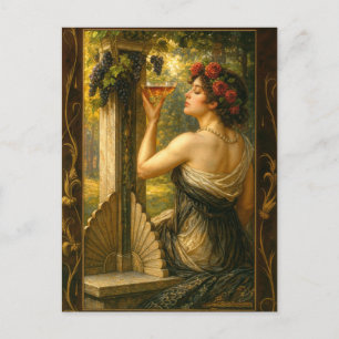 Art Nouveau vrouw in wijngaard met wijn Briefkaart