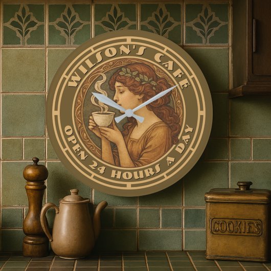 Art Nouveau Vrouw Koffie Cafe Grote Klok
