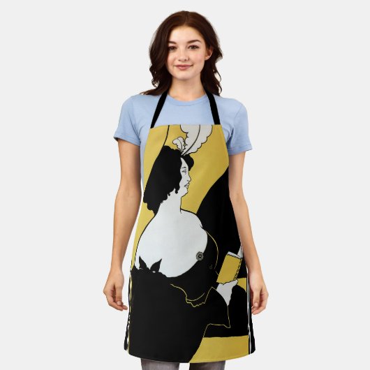  Art Nouveau, Vrouw leest een Geel Boek Schort (Gedragen)
