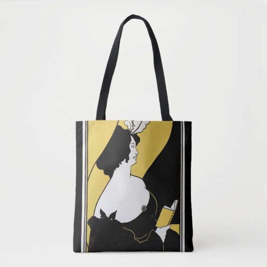 Art Nouveau, Vrouw leest een Geel Boek Tote Bag (Voorkant)