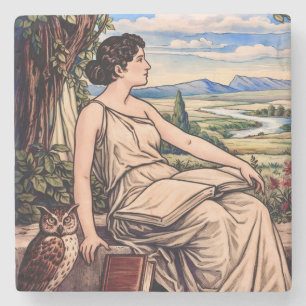 Art Nouveau vrouw leest onder boom in vintage stij Stenen Onderzetter