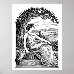 Art Nouveau vrouw leest onder boom Vintage Poster
