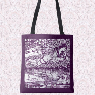 Art Nouveau vrouw lezend bij een vijver   Vintage  Tote Bag
