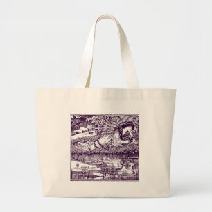 Art Nouveau Vrouw lezend bij vijver   Antiek Grote Tote Bag