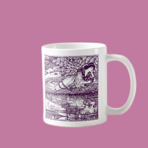 Art Nouveau Vrouw lezend bij vijver Antiek Koffiemok
