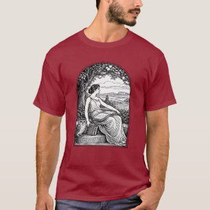 Art Nouveau vrouw lezend onder boom in vintage sti T-shirt