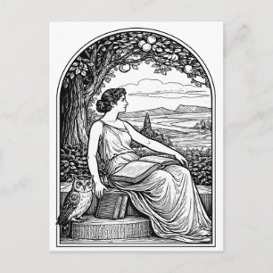 Art Nouveau vrouw lezend onder een boom in vintage Briefkaart