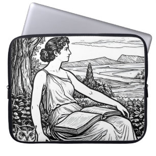 Art Nouveau vrouw lezend onder een boom in vintage Laptop Sleeve