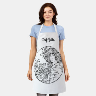 Art Nouveau-vrouw met bloemen uit vervlogen tijd Schort