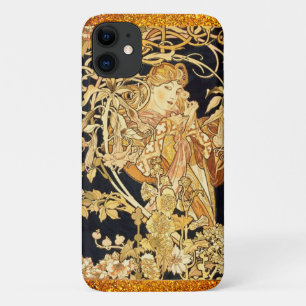 Art nouveau vrouw met bloemen zwart goud Case-Mate iPhone case