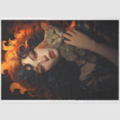 Art Nouveau Vrouw met Cat 1 Decoupage Papier (Voorkant)