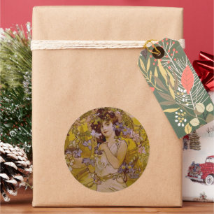 Art Nouveau vrouw met Clematis Ronde Sticker