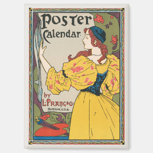 Art Nouveau-vrouw met gele jurk-poster uit het fin Magneet