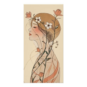 Art Nouveau vrouw met lentebloemen  Perfect Poster
