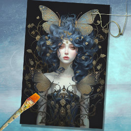 Art Nouveau Vrouw met Moth 2 Decoupage Papier