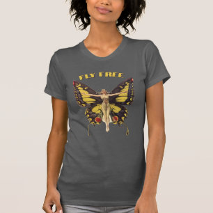 Art Nouveau-vrouw met vlinder vleugels uit vroeger T-shirt