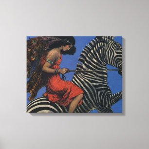 Art Nouveau vrouw met zebra vintage Canvas Afdruk